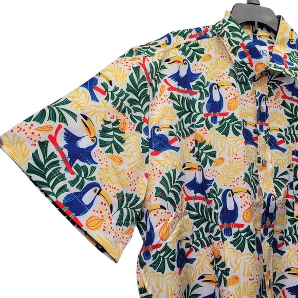 EPMO Hawaiian Men Tropical Short Sleeve Shirt Toucan & Leaf Print Size Large - Picture 5 of 10
